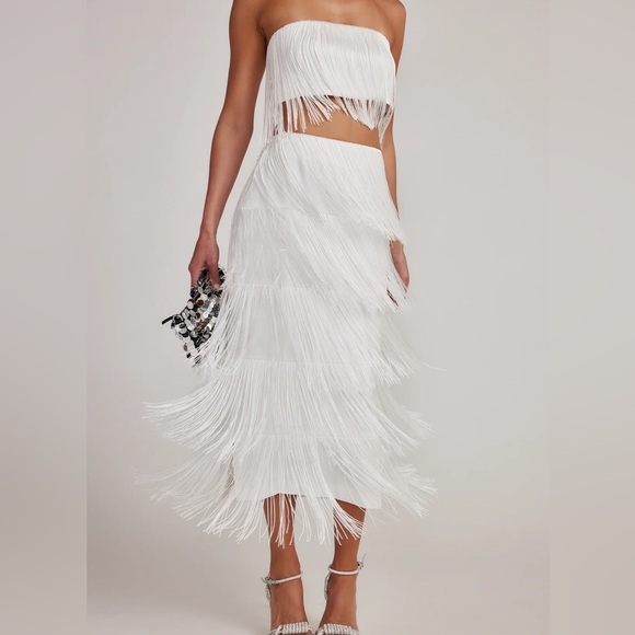 12th Tribe White Fringe Midi Skirt - Picture 2 of 4
